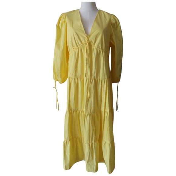 Tuckernuck Hyacinth House Mila V Neck Cotton Tiered Midi Dress in Yellow Size XS - Picture 2 of 14